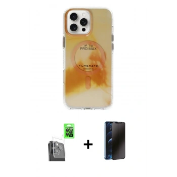 MARSİLYAN™- iPhone 16 Pro Max Kılıf Ufuk Doku Prime - Siyah 3D Antistatik Hayalet Cam Ekran Koruyucu + Raze Metal Kamera Lens - SH