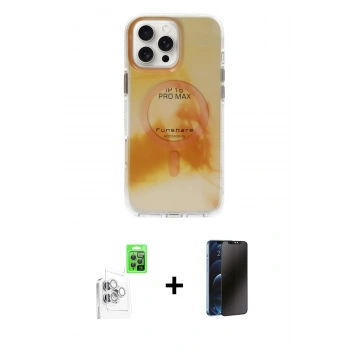 MARSİLYAN™- iPhone 16 Pro Max Kılıf Ufuk Doku Prime - Siyah 3D Antistatik Hayalet Cam Ekran Koruyucu + Raze Metal Kamera Lens - BZ