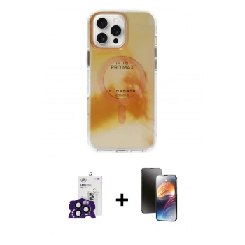 MARSİLYAN™- iPhone 16 Pro Max Kılıf Ufuk Doku Prime - Siyah 3D Antistatik Mat Seramik Nano Ekran Koruyucu + Bilvis Titan Kamera Lens - SH