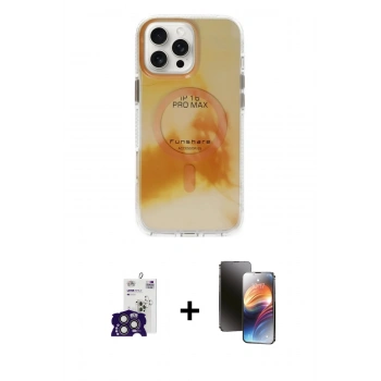 MARSİLYAN™- iPhone 16 Pro Max Kılıf Ufuk Doku Prime - Siyah 3D Antistatik Mat Seramik Nano Ekran Koruyucu + Bilvis Titan Kamera Lens - TMGI