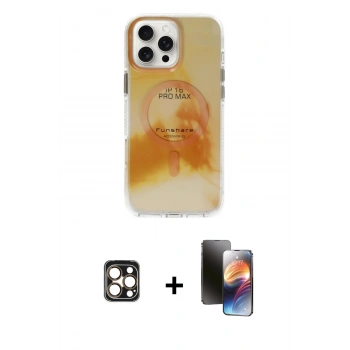 MARSİLYAN™- iPhone 16 Pro Max Kılıf Ufuk Doku Prime - Siyah 3D Antistatik Mat Seramik Nano Ekran Koruyucu + PVD Metal Kamera Lens - GD