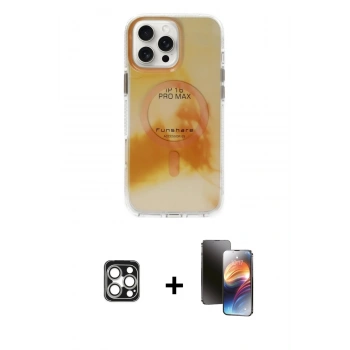 MARSİLYAN™- iPhone 16 Pro Max Kılıf Ufuk Doku Prime - Siyah 3D Antistatik Mat Seramik Nano Ekran Koruyucu + PVD Metal Kamera Lens - GS