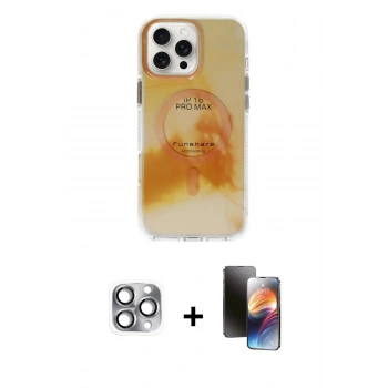 MARSİLYAN™- iPhone 16 Pro Max Kılıf Ufuk Doku Prime - Siyah 3D Antistatik Mat Seramik Nano Ekran Koruyucu + Pers Alüminyum Kamera Lens - GI