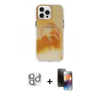 MARSİLYAN™- iPhone 16 Pro Max Kılıf Ufuk Doku Prime - Siyah 3D Antistatik Mat Seramik Nano Ekran Koruyucu + Pers Alüminyum Kamera Lens - GS