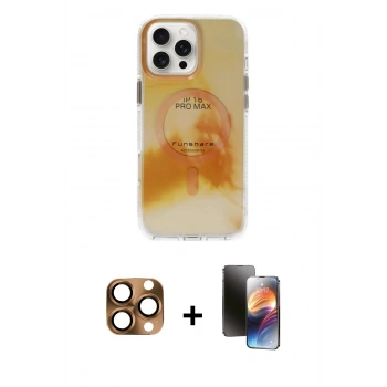 MARSİLYAN™- iPhone 16 Pro Max Kılıf Ufuk Doku Prime - Siyah 3D Antistatik Mat Seramik Nano Ekran Koruyucu + Pers Alüminyum Kamera Lens - CLTM