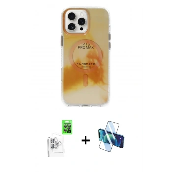 MARSİLYAN™- iPhone 16 Pro Max Kılıf Ufuk Doku Prime - Siyah 3D Antistatik Seramik Nano Ekran Koruyucu + Raze Metal Kamera Lens - BZ