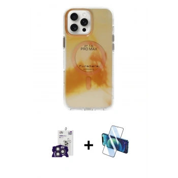 MARSİLYAN™- iPhone 16 Pro Max Kılıf Ufuk Doku Prime - Siyah 3D Antistatik Seramik Nano Ekran Koruyucu + Bilvis Titan Kamera Lens - TMGI