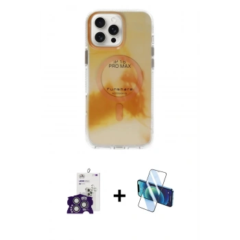 MARSİLYAN™- iPhone 16 Pro Max Kılıf Ufuk Doku Prime - Siyah 3D Antistatik Seramik Nano Ekran Koruyucu + Bilvis Titan Kamera Lens - GS
