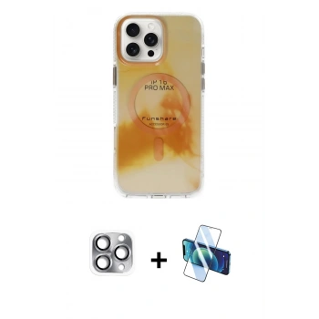 MARSİLYAN™- iPhone 16 Pro Max Kılıf Ufuk Doku Prime - Siyah 3D Antistatik Seramik Nano Ekran Koruyucu + Pers Alüminyum Kamera Lens - GI