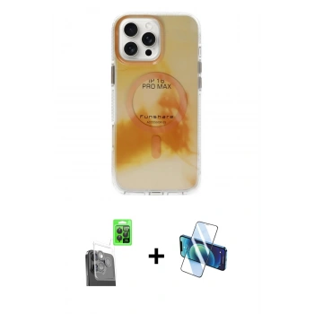 MARSİLYAN™- iPhone 16 Pro Max Kılıf Ufuk Doku Prime - Siyah 3D Antistatik Seramik Nano Ekran Koruyucu + Raze Metal Kamera Lens - SH