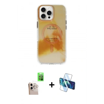 MARSİLYAN™- iPhone 16 Pro Max Kılıf Ufuk Doku Prime - Siyah 3D Antistatik Seramik Nano Ekran Koruyucu + Raze Metal Kamera Lens - NLGY