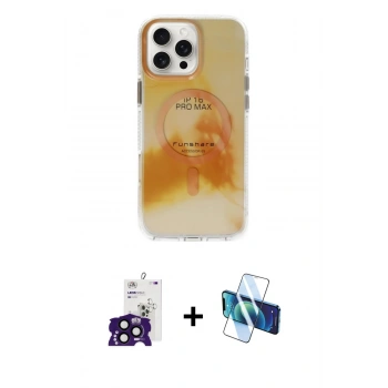 MARSİLYAN™- iPhone 16 Pro Max Kılıf Ufuk Doku Prime - Siyah 3D Antistatik Seramik Nano Ekran Koruyucu + Bilvis Titan Kamera Lens - SH