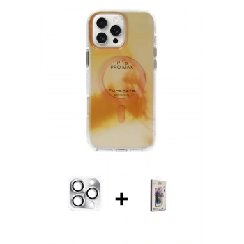 MARSİLYAN™- iPhone 16 Pro Max Kılıf Ufuk Doku Prime - Siyah Bilvis 3D Cam Ekran Koruyucu + Pers Alüminyum Kamera Lens - GS