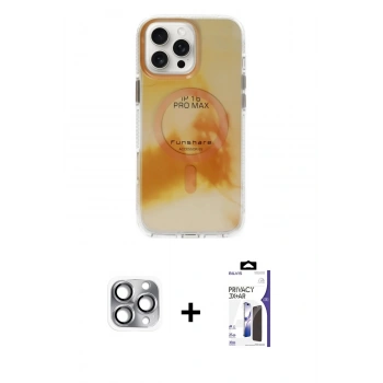 MARSİLYAN™- iPhone 16 Pro Max Kılıf Ufuk Doku Prime - Siyah Bilvis 3X AR Hayalet Cam Ekran Koruyucu + Pers Alüminyum Kamera Lens - GI