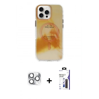 MARSİLYAN™- iPhone 16 Pro Max Kılıf Ufuk Doku Prime - Siyah Bilvis 3X AR Hayalet Cam Ekran Koruyucu + Pers Alüminyum Kamera Lens - GS