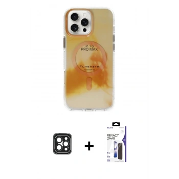 MARSİLYAN™- iPhone 16 Pro Max Kılıf Ufuk Doku Prime - Siyah Bilvis 3X AR Hayalet Cam Ekran Koruyucu + PVD Metal Kamera Lens - SH
