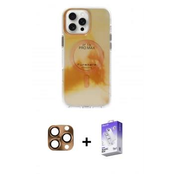 MARSİLYAN™- iPhone 16 Pro Max Kılıf Ufuk Doku Prime - Siyah Bilvis 5in1 3D Magic Cam Ekran Koruyucu + Pers Alüminyum Kamera Lens - CLTM