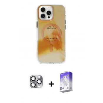 MARSİLYAN™- iPhone 16 Pro Max Kılıf Ufuk Doku Prime - Siyah Bilvis 5in1 3D Magic Cam Ekran Koruyucu + Pers Alüminyum Kamera Lens - GI