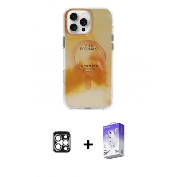 MARSİLYAN™- iPhone 16 Pro Max Kılıf Ufuk Doku Prime - Siyah Bilvis 5in1 3D Magic Cam Ekran Koruyucu + PVD Metal Kamera Lens - GS