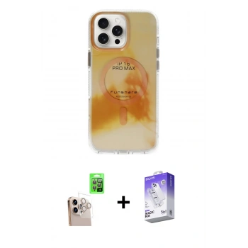 MARSİLYAN™- iPhone 16 Pro Max Kılıf Ufuk Doku Prime - Siyah Bilvis 5in1 3D Magic Cam Ekran Koruyucu + Raze Metal Kamera Lens - NLGY
