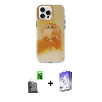 MARSİLYAN™- iPhone 16 Pro Max Kılıf Ufuk Doku Prime - Siyah Bilvis 5in1 3D Magic Cam Ekran Koruyucu + Raze Metal Kamera Lens - SH