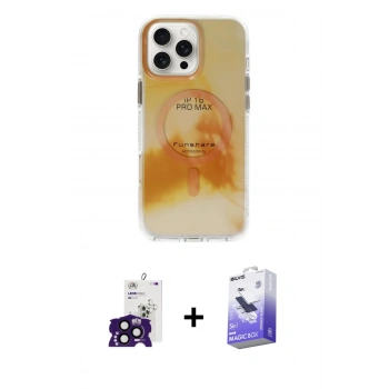 MARSİLYAN™- iPhone 16 Pro Max Kılıf Ufuk Doku Prime - Siyah Bilvis 5in1 5D Magic Hayalet Cam Ekran Koruyucu + Bilvis Titan Kamera Lens - SH