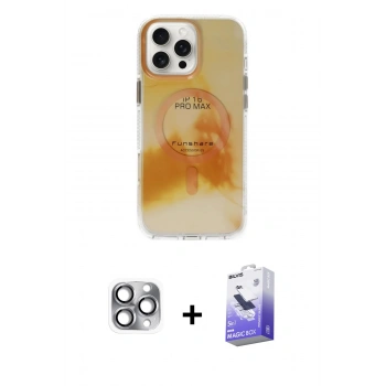 MARSİLYAN™- iPhone 16 Pro Max Kılıf Ufuk Doku Prime - Siyah Bilvis 5in1 5D Magic Hayalet Cam Ekran Koruyucu + Pers Alüminyum Kamera Lens - GI