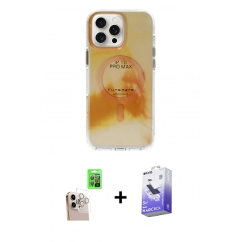 MARSİLYAN™- iPhone 16 Pro Max Kılıf Ufuk Doku Prime - Siyah Bilvis 5in1 5D Magic Hayalet Cam Ekran Koruyucu + Raze Metal Kamera Lens - NLGY