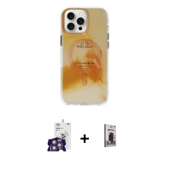 MARSİLYAN™- iPhone 16 Pro Max Kılıf Ufuk Doku Prime - Siyah Bilvis Hayalet Cam Ekran Koruyucu + Bilvis Titan Kamera Lens - GS