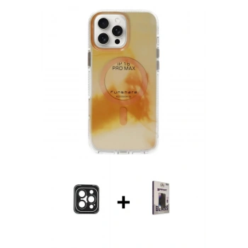 MARSİLYAN™- iPhone 16 Pro Max Kılıf Ufuk Doku Prime - Siyah Bilvis Hayalet Cam Ekran Koruyucu + PVD Metal Kamera Lens - SH