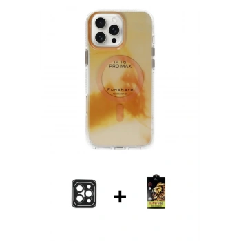 MARSİLYAN™- iPhone 16 Pro Max Kılıf Ufuk Doku Prime - Siyah Buffer Cam Ekran Koruyucu + PVD Metal Kamera Lens - SH