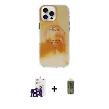 MARSİLYAN™- iPhone 16 Pro Max Kılıf Ufuk Doku Prime - Siyah Joko Magic 5D Hayalet Cam + Bilvis Titan Kamera Lens - SH