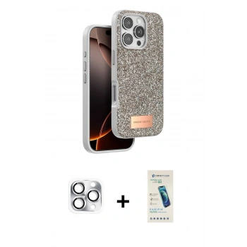 MARSİLYAN™- iPhone 16 Pro Max Kılıf Vadi Klasik Serisi - Şeffaf Pasifik Cam Ekran Koruyucu + Pers Alüminyum Kamera Lens - GS