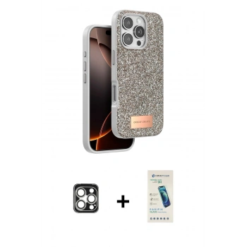 MARSİLYAN™- iPhone 16 Pro Max Kılıf Vadi Klasik Serisi - Şeffaf Pasifik Cam Ekran Koruyucu + PVD Metal Kamera Lens - GS