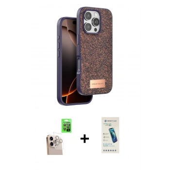 MARSİLYAN™- iPhone 16 Pro Max Kılıf Vadi Klasik Serisi - Şeffaf Pasifik Cam Ekran Koruyucu + Raze Metal Kamera Lens - NLGY