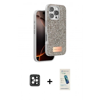 MARSİLYAN™- iPhone 16 Pro Max Kılıf Vadi Klasik Serisi - Şeffaf Pasifik Cam Ekran Koruyucu + PVD Metal Kamera Lens - SH