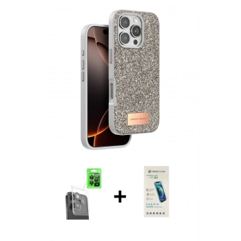 MARSİLYAN™- iPhone 16 Pro Max Kılıf Vadi Klasik Serisi - Şeffaf Pasifik Cam Ekran Koruyucu + Raze Metal Kamera Lens - SH