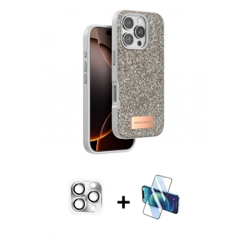MARSİLYAN™- iPhone 16 Pro Max Kılıf Vadi Klasik Serisi - Siyah 3D Antistatik Cam Ekran Koruyucu + Pers Alüminyum Kamera Lens - GS