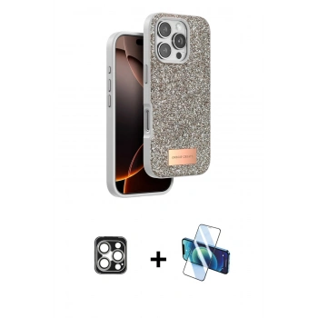 MARSİLYAN™- iPhone 16 Pro Max Kılıf Vadi Klasik Serisi - Siyah 3D Antistatik Cam Ekran Koruyucu + PVD Metal Kamera Lens - GS