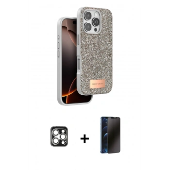 MARSİLYAN™- iPhone 16 Pro Max Kılıf Vadi Klasik Serisi - Siyah 3D Antistatik Hayalet Cam Ekran Koruyucu + PVD Metal Kamera Lens - GS