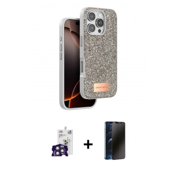MARSİLYAN™- iPhone 16 Pro Max Kılıf Vadi Klasik Serisi - Siyah 3D Antistatik Hayalet Cam Ekran Koruyucu + Bilvis Titan Kamera Lens - TMGI