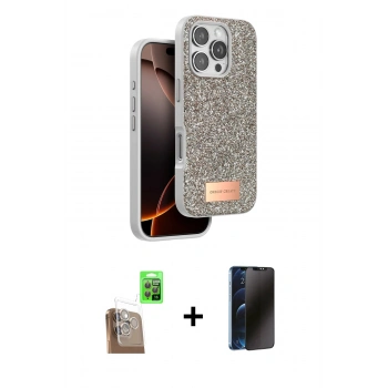 MARSİLYAN™- iPhone 16 Pro Max Kılıf Vadi Klasik Serisi - Siyah 3D Antistatik Hayalet Cam Ekran Koruyucu + Raze Metal Kamera Lens - CLTM