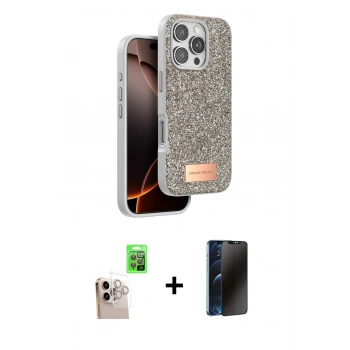 MARSİLYAN™- iPhone 16 Pro Max Kılıf Vadi Klasik Serisi - Siyah 3D Antistatik Hayalet Cam Ekran Koruyucu + Raze Metal Kamera Lens - NLGY