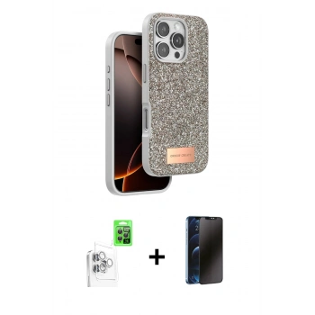 MARSİLYAN™- iPhone 16 Pro Max Kılıf Vadi Klasik Serisi - Siyah 3D Antistatik Hayalet Cam Ekran Koruyucu + Raze Metal Kamera Lens - BZ
