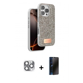 MARSİLYAN™- iPhone 16 Pro Max Kılıf Vadi Klasik Serisi - Siyah 3D Antistatik Hayalet Cam Ekran Koruyucu + Pers Alüminyum Kamera Lens - GI