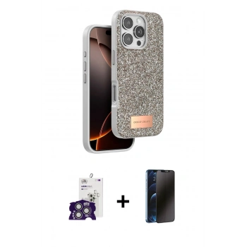 MARSİLYAN™- iPhone 16 Pro Max Kılıf Vadi Klasik Serisi - Siyah 3D Antistatik Hayalet Cam Ekran Koruyucu + Bilvis Titan Kamera Lens - GS