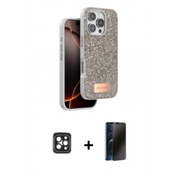 MARSİLYAN™- iPhone 16 Pro Max Kılıf Vadi Klasik Serisi - Siyah 3D Antistatik Hayalet Cam Ekran Koruyucu + PVD Metal Kamera Lens - SH