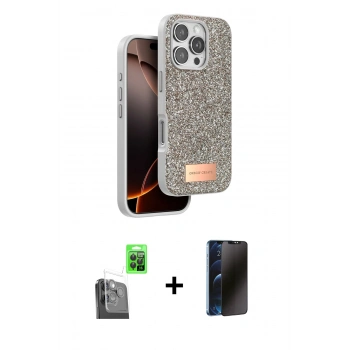 MARSİLYAN™- iPhone 16 Pro Max Kılıf Vadi Klasik Serisi - Siyah 3D Antistatik Hayalet Cam Ekran Koruyucu + Raze Metal Kamera Lens - SH