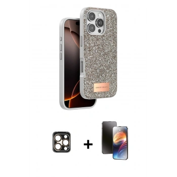 MARSİLYAN™- iPhone 16 Pro Max Kılıf Vadi Klasik Serisi - Siyah 3D Antistatik Mat Seramik Nano Ekran Koruyucu + PVD Metal Kamera Lens - GD