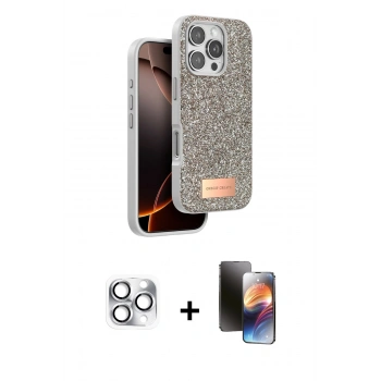 MARSİLYAN™- iPhone 16 Pro Max Kılıf Vadi Klasik Serisi - Siyah 3D Antistatik Mat Seramik Nano Ekran Koruyucu + Pers Alüminyum Kamera Lens - GS